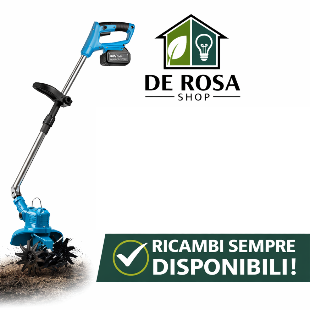 Motozappa Elettrica 48V Senza Fili  Potente, Leggera e Facile da Usare, 2 Batterie Incluse.