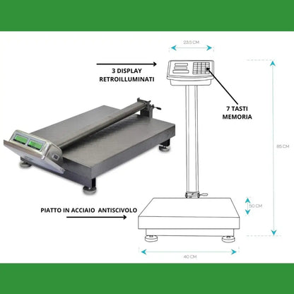 Bilancia Digitale Elettronica Professionale da 300 Kg con Display, Bilancia Industriale Ricaricabile per Utilizzo in Negozi, Abitazioni, Aziende.