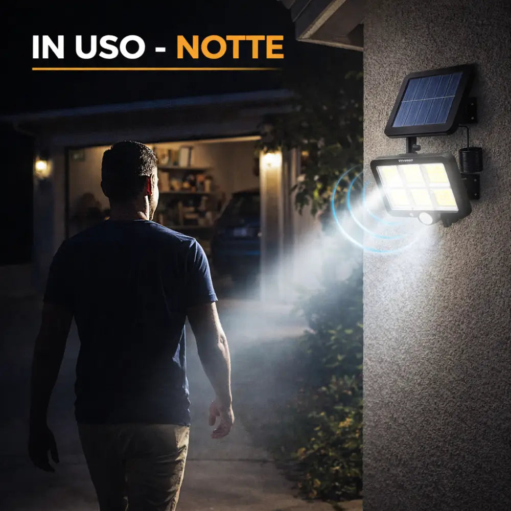 Faretti Solari LED Esterno 2 Pezzi | 100 LED con Sensore di movimento.