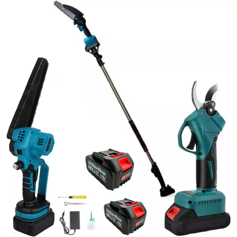 Kit Potatura 3 in 1 - Forbice a Batteria e Motosega 8 Pollici Elettrica con Asta Telescopica 128-248cm, Set Professionale per Giardinaggio con 2 Batterie 48V - DE ROSA SHOP