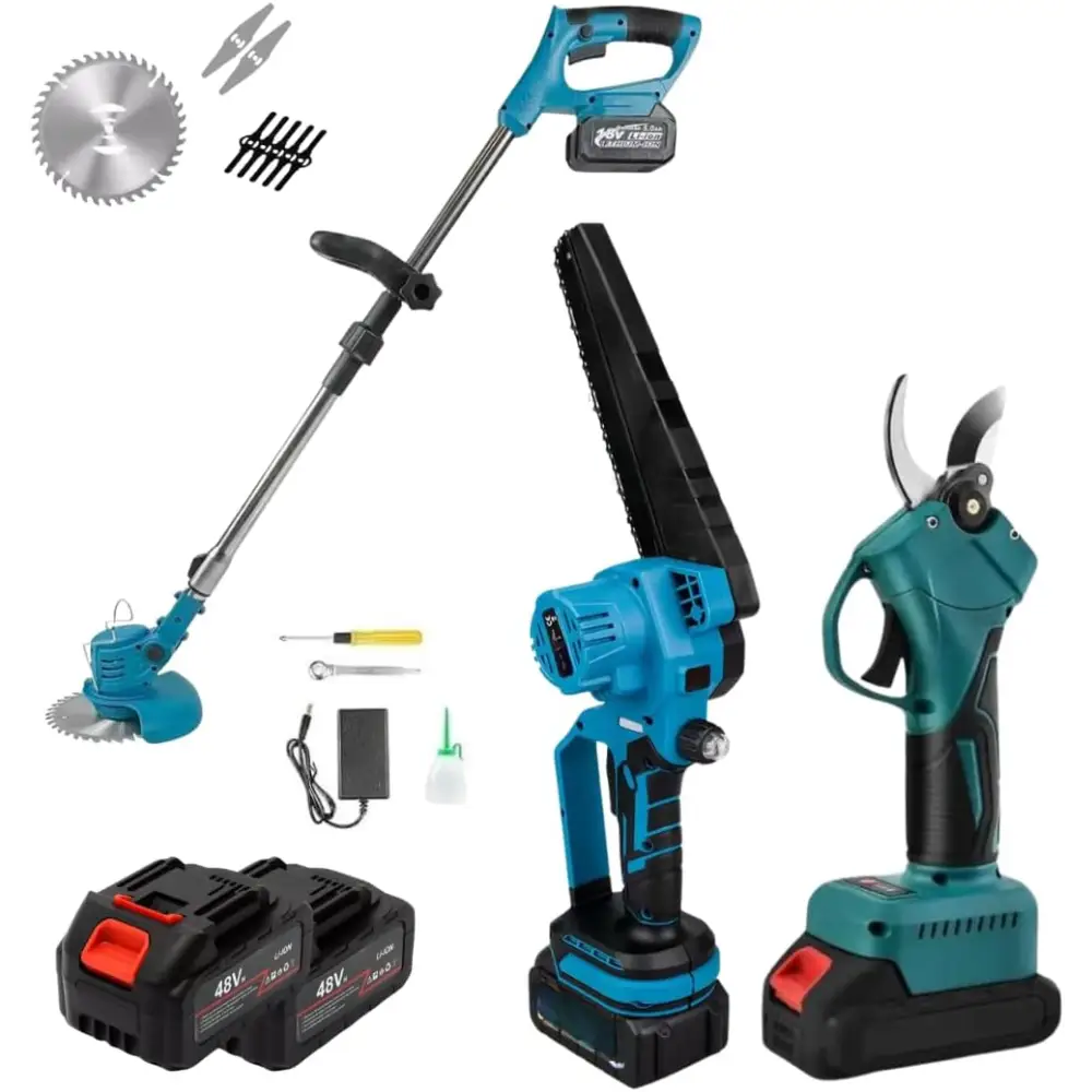 Kit Potatura 3 in 1 a Batteria 36V con 2 Batterie, Forbice Elettrica + Mini Motosega 6 con Oliatore + Decespugliatore Elettrico, Strumenti da Giardino con Accessori e Caricatore Inclusi