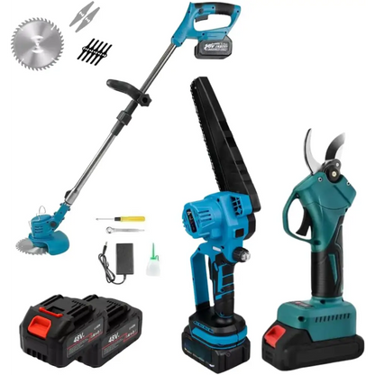 Kit Potatura 3 in 1 a Batteria 36V con 2 Batterie, Forbice Elettrica + Mini Motosega 6 con Oliatore + Decespugliatore Elettrico, Strumenti da Giardino con Accessori e Caricatore Inclusi