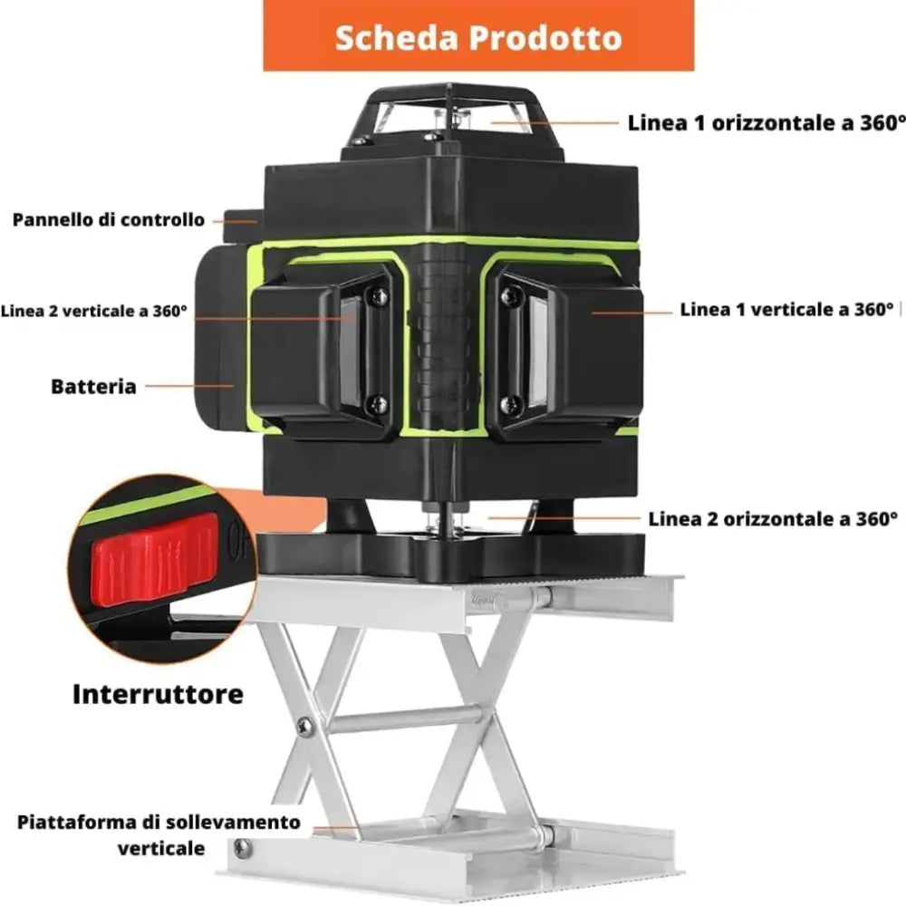 Kit Professionale 3 in 1 Miscelatore Malta e Cemento 1600W 6 Velocità M14 + Livella Laser 4D 16 Linee Autolivellante + Avvitatore con 2 Batterie