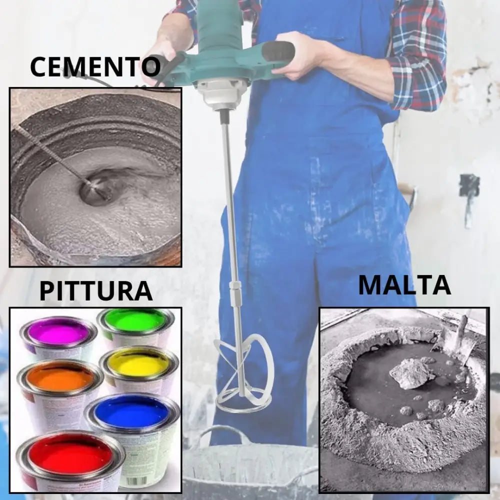 Kit Professionale 3 in 1 Miscelatore Malta e Cemento 1600W 6 Velocità M14 + Livella Laser 4D 16 Linee Autolivellante + Avvitatore con 2 Batterie