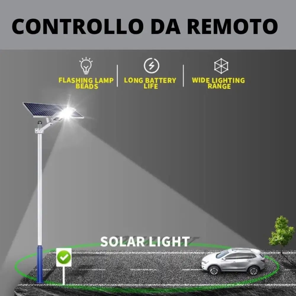 Lampione Solare esterno 400W con Pannello fotovoltaico, LED 6500K Bianco Freddo