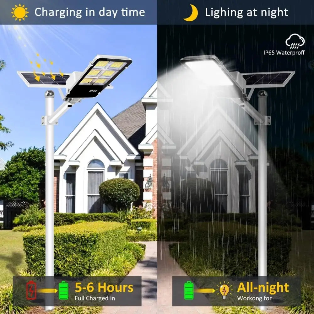 Lampione Solare esterno 400W con Pannello fotovoltaico, LED 6500K Bianco Freddo