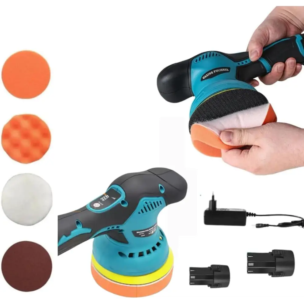 Lucidatrice Auto Orbitale, Kit Professionale con 2 Batterie, Spugna da 125 mm, 8 Velocità Regolabili