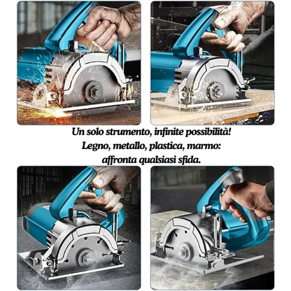 Sega Circolare per Legno, Seghetto Elettrico Multiuso per Legno, Marmo e piastrelle, Potenza 1250W, Lama da 105 mm 4 pollici.
