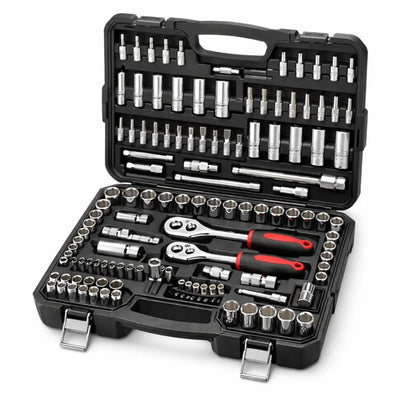 Set Chiavi a Bussola con Cricchetto Professionale 108 Pezzi 1/4” + 1/2” con Valigetta Portatile.