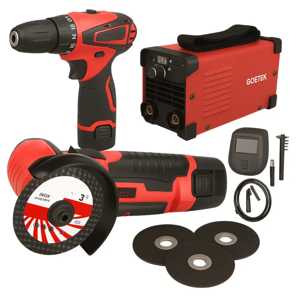 Set Saldatrice Inverter 400A MMA IGBT, + Mini Avvitatore + Mini Smerigliatrice, con 2 Batterie 48V e Caricatore, Kit Professionale Compatto e Potente con Display LED, 3 Dischi
