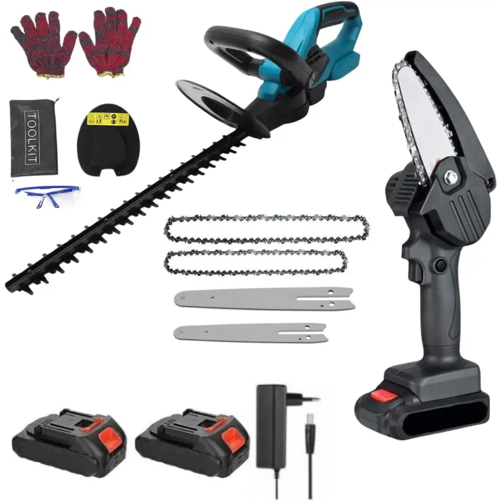 Tagliasiepi a Batteria 72V 5.0Ah con Lama da 50 cm e 2 Batterie, Tosasiepi Elettrico Potente e Leggero, Inclusa Mini Motosega da 6 Pollici per Potatura e Giardinaggio