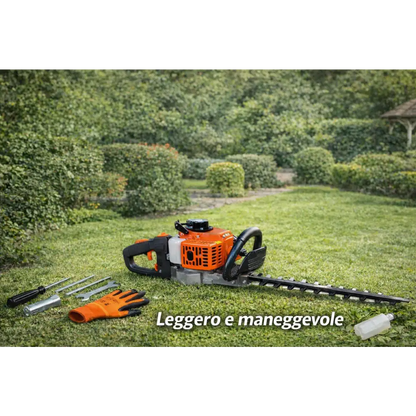Tagliasiepi a Scoppio 23cc Professionale, Lama 60 cm, Manico Rotante, Leggero e Potente