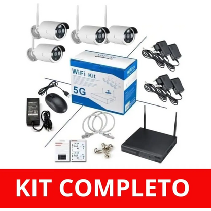 Kit Videosorveglianza Wireless, HD 4 Telecamere WiFi, Sistema IP Remoto con NVR, Supporto 5G e Connessione LAN, Sistema di Sorveglianza con Rivelazione Movimento.