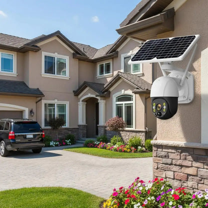 Telecamera Wifi Esterno Senza Fili con Pannello Solare, Videosorveglianza con Visione Notturna a Colori, Telecamera 2K Ptz 355°/90° con Audio Bidirezionale e Allarme