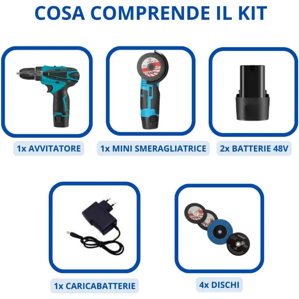 Trapano Avvitatore a Batteria, Mini Smerigliatrice Angolare, Taglierina Elettrica