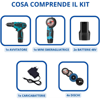 Trapano Avvitatore a Batteria, Mini Smerigliatrice Angolare, Taglierina Elettrica